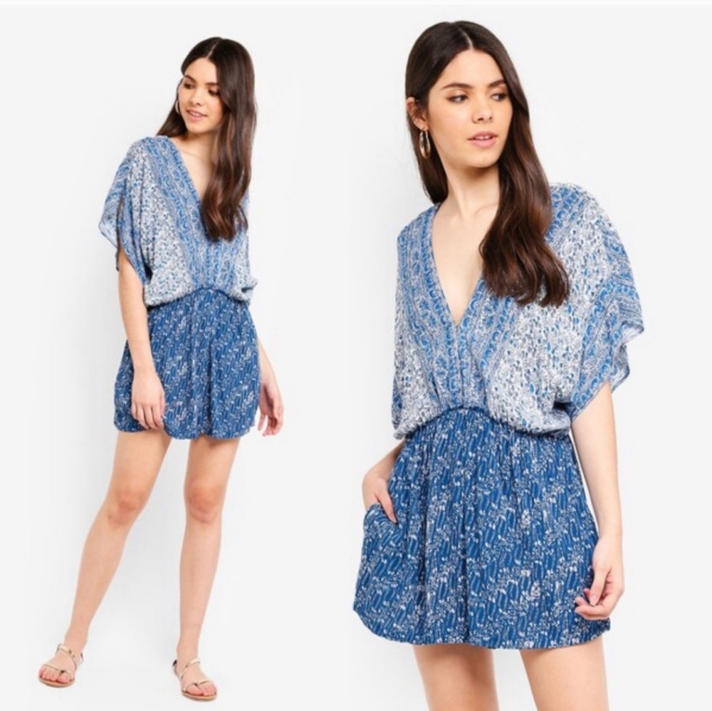 FREE PEOPLE | Arizona playsuit romper | blue white boho rare | Size Medium